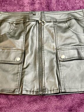No Boundaries Black Faux Leather Mini Skirt with Front Zip